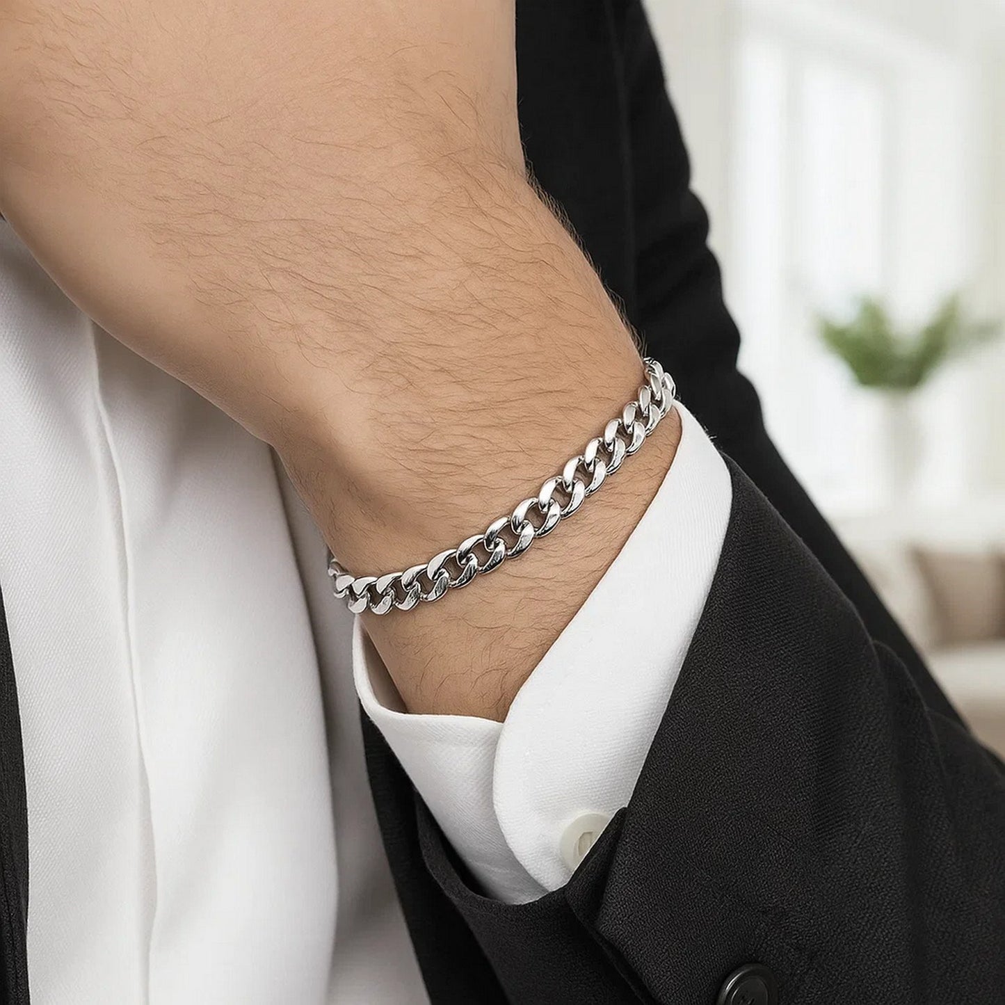 14k White Gold Classic Miami Cuban Solid Bracelet (5.00 mm)