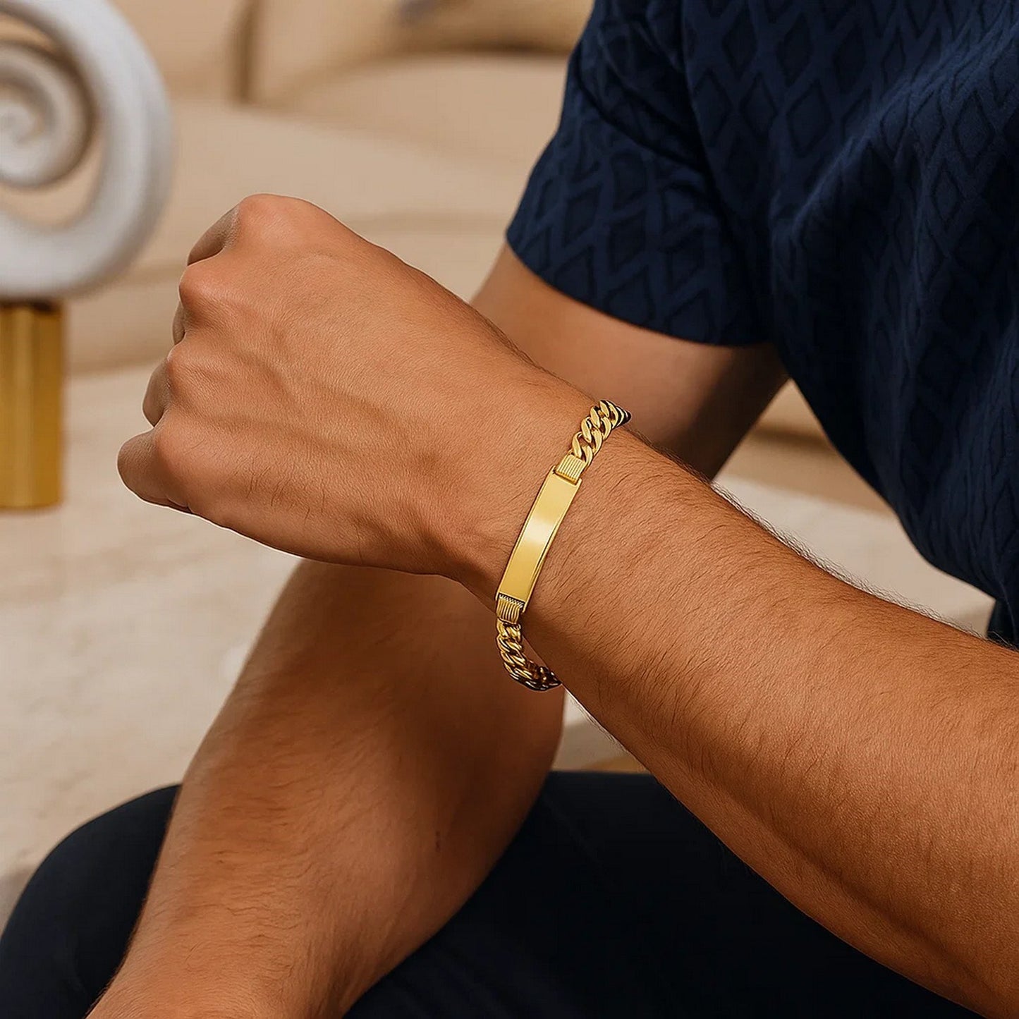 14K Yellow Gold Lite Cuban ID Bracelet (9.10 mm)
